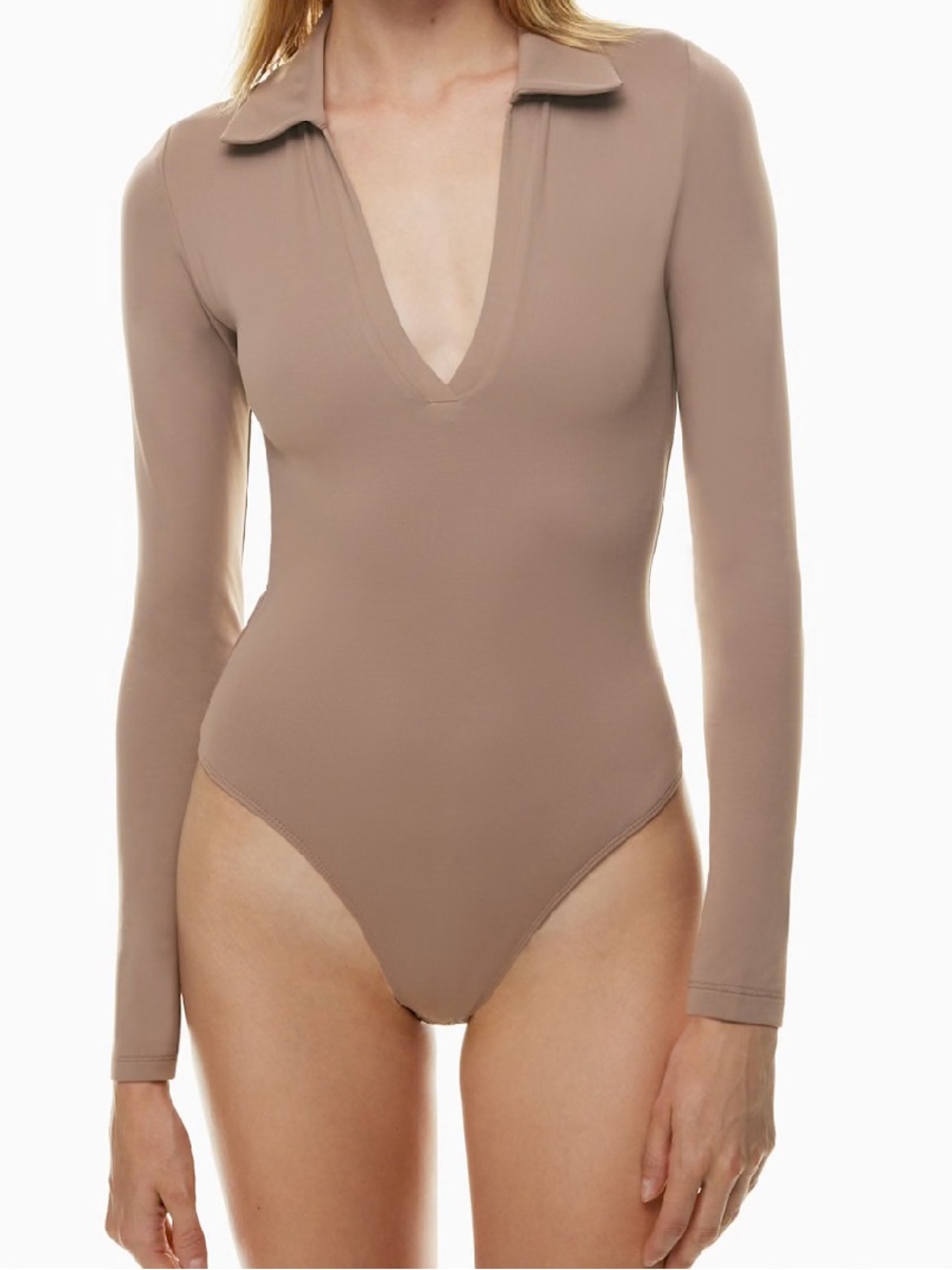 Aritzia / Babaton contour polo long sleeve bodysuit (olive green)